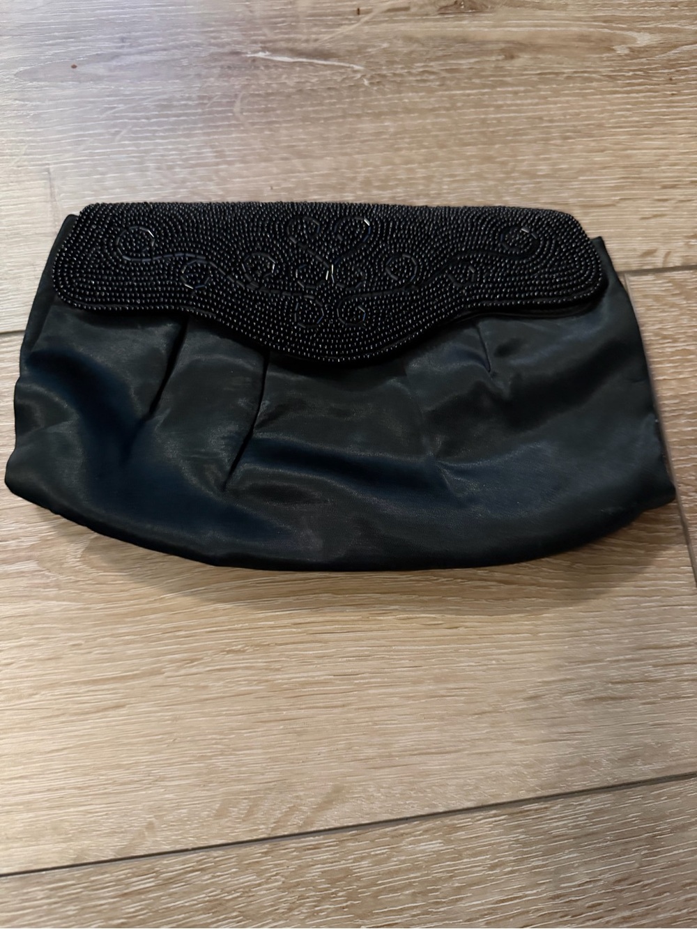 Vintage Bags by Debbie Black Beaded Satin Evening Clutch Made in Japan